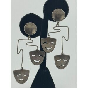 Vintage Los Castillo Taxco Mexico Sterling Silver Comedy Tragedy Mask Earrings